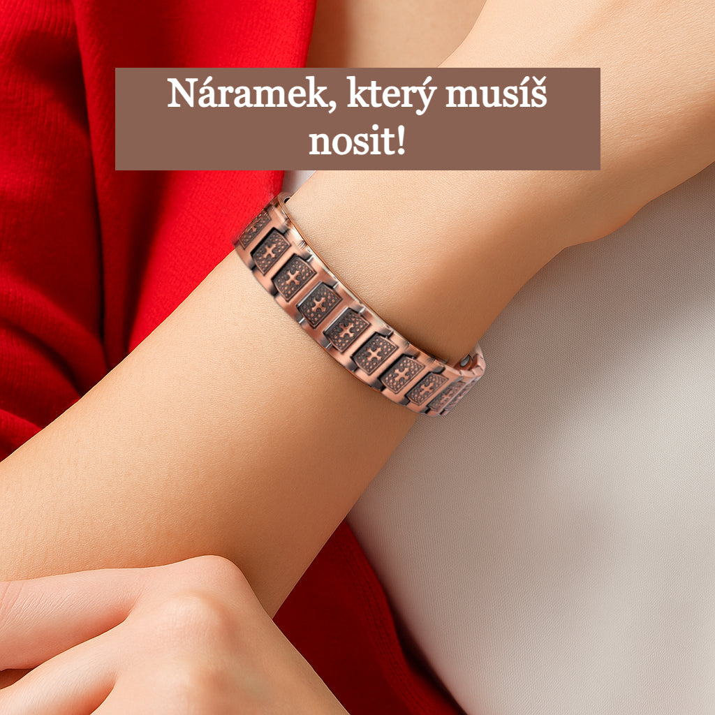 Náramek Kříž z čistého mědi s terapeutickými magnety